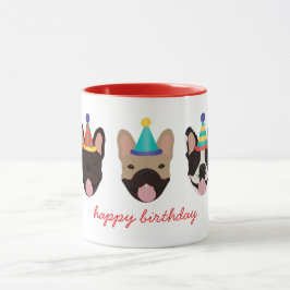 Caneca Feliz Aniversário, Festa de Cachorro Francês Odiav