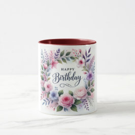 Caneca Feliz aniversário Floral Wreath Beauty