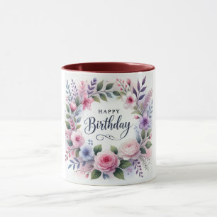 Caneca Feliz aniversário Floral Wreath Beauty