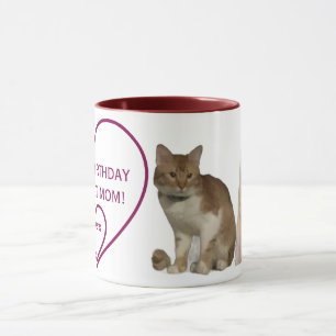Caneca Feliz Aniversário Fotos e Coração de Mãe de Gato