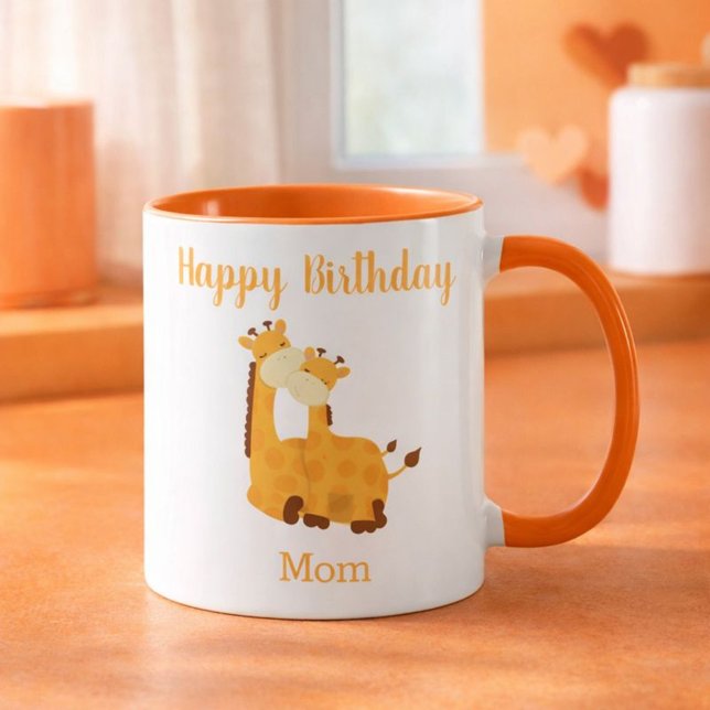 Caneca Feliz aniversário Mãe Girafa e Bebê (Criador carregado)