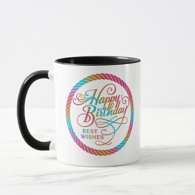 Caneca Feliz Aniversário Melhores Desejos Brilhantes | Xí (Esquerda)