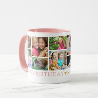 Caneca Feliz Aniversário Moderno Nana 9 Colagem de Fotos