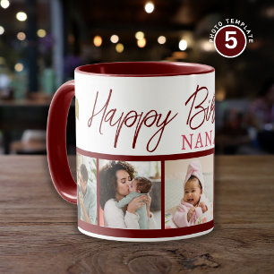 Caneca Feliz Aniversário Nana 5 Colagem de Fotos Marrom