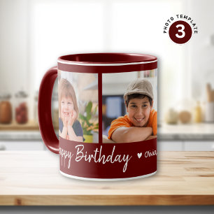 Caneca Feliz Aniversário Personalizado 3 Foto Colagem Mar