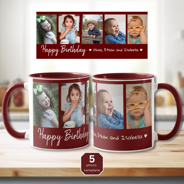 Caneca Feliz Aniversário Personalizado, 5 Fotografia Cola (Criador carregado)
