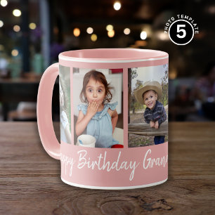 Caneca Feliz Aniversário Personalizado Avó Cinco Fotograf