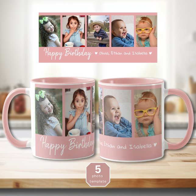 Caneca Feliz Aniversário Personalizado, Colagem de Fotogr (Happy birthday mug with pictures )