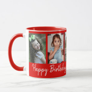 Caneca Feliz Aniversário Personalizado Vermelho 5 Fotogra