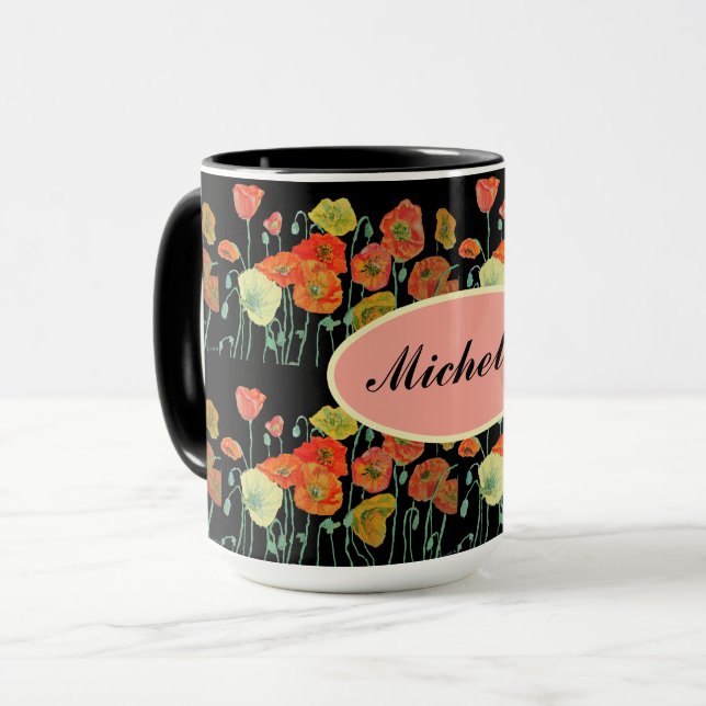 Caneca Feliz aniversário Poppy floral Laranja senhoras No (Frente Esquerda)