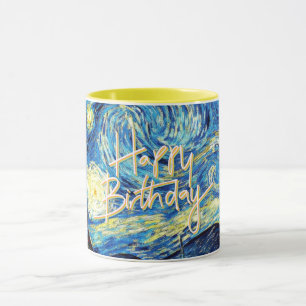Caneca Feliz aniversário, Starry Night, belas artes.