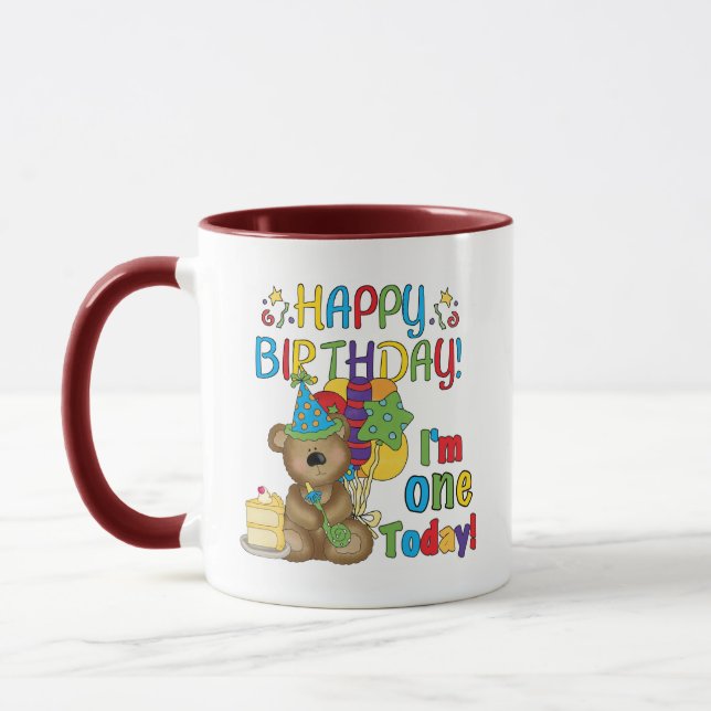 Caneca Feliz aniversário Teddy Bear 1rua T-shirts e prese (Esquerda)