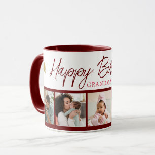 Caneca Feliz Aniversário Vovó 5 Foto Colagem Maroon
