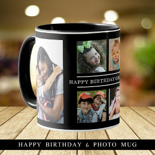 Caneca Feliz Aniversário Vovó 6 Foto Colagem Preta