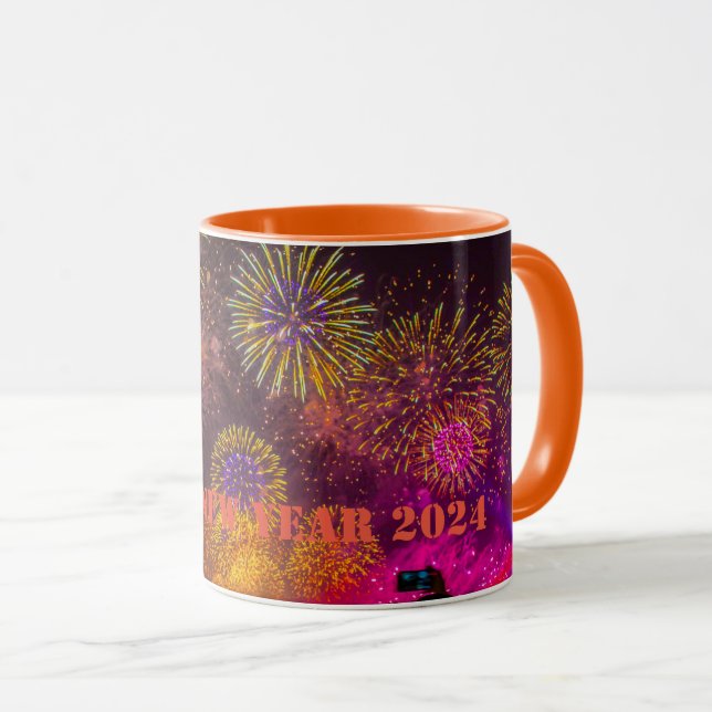Caneca Feliz ano novo Mug 2024 cor de laranja (Frente Esquerda)