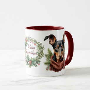 Caneca Feliz Bonita Doberman Pinscher Cachorro de Natal