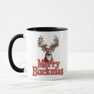 Caneca Feliz Buckmas Caça de Cabeça de Veado Feriado Nata