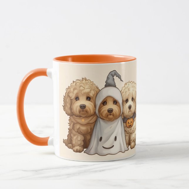 Caneca Feliz Cachorro de Goldendoodle de Halloween (Esquerda)