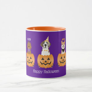 Caneca Feliz Cachorros De Halloween Em Pumpkins