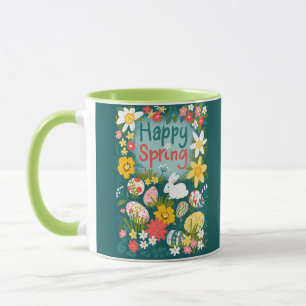 Caneca Feliz campo de flores de caça a ovos da Páscoa Pri