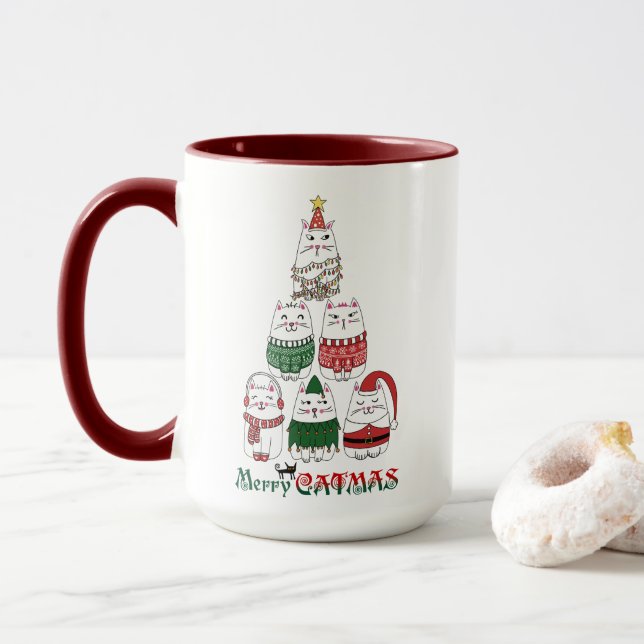 Caneca Feliz Catmas Engraçado Feliz Natal Kitten (Com Donut)