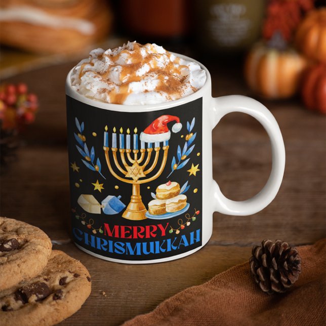 Caneca Feliz Chrismukkah Holiday Hanukkah Pajama (Criador carregado)