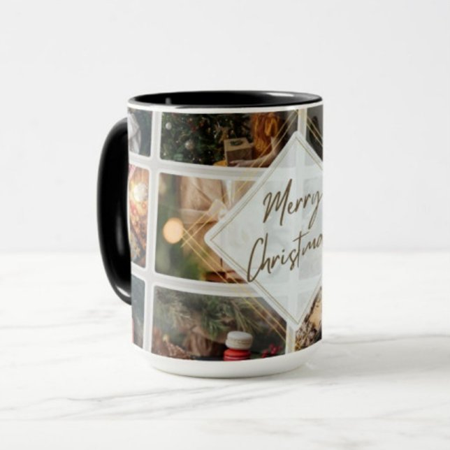 Caneca "Feliz Colagem de Fotos de Natal" | Café Mug | (Criador carregado)
