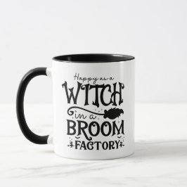 Caneca Feliz como uma Bruxa numa Fábrica de Vassouras Hal