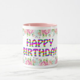Caneca Feliz design floral de aniversário