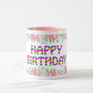 Caneca Feliz design floral de aniversário