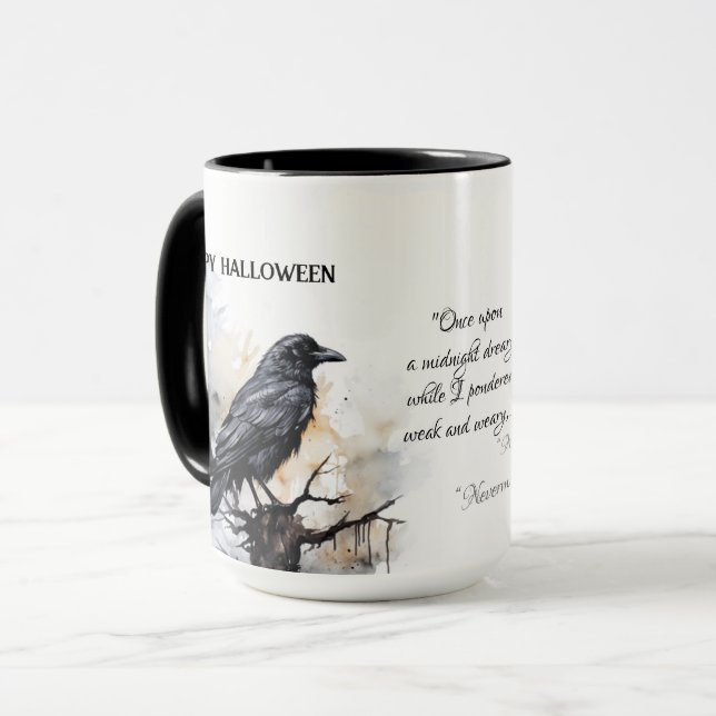 Caneca Feliz Dia das Bruxas de Raven Negro (Frente Esquerda)