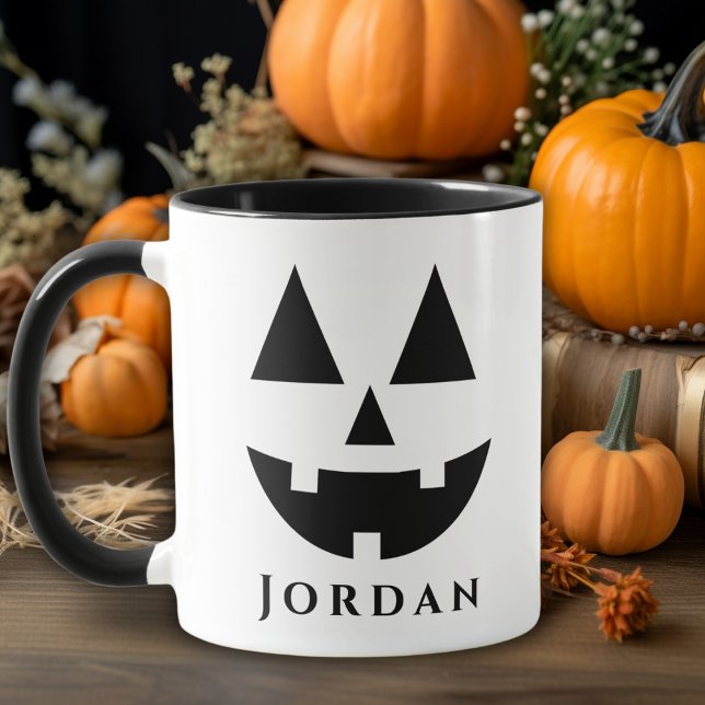 Caneca Feliz Dia das Bruxas do Jack O Lanterna (Happy Jack-O-Lantern Face Custom Halloween Mug - Just add your name!)