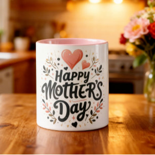 Caneca Feliz Dia das Mães - Arte de Tipografia Floral
