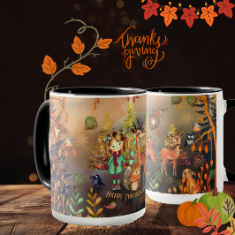 Caneca Feliz Dia de Ação de Graças - Animais da Floresta