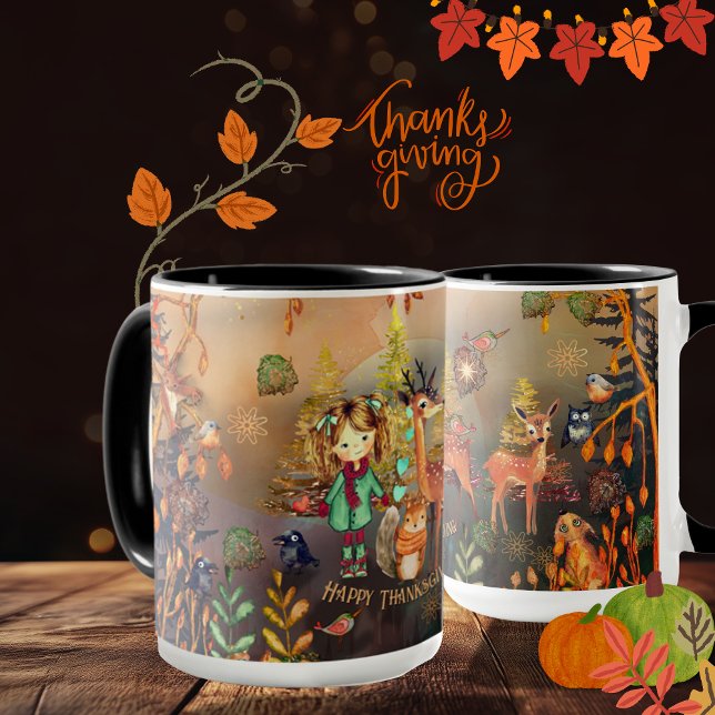 Caneca Feliz Dia de Ação de Graças - Animais da Floresta (Happy Thanksgiving Woodland Animals Mug)