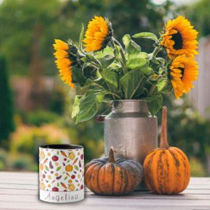 Caneca Feliz dia de Ação de Graças de legumes branco
