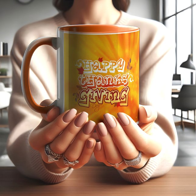 Caneca Feliz Dia de Ação de Graças, laranja MUG (Criador carregado)