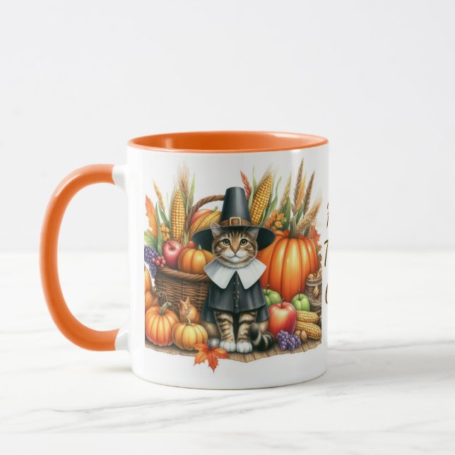Caneca Feliz Dia de Ação de Graças, Pilgrim Cat (Esquerda)