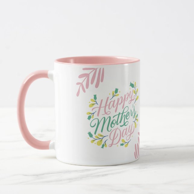 Caneca Feliz dia de as mães impresso a rosa (Esquerda)