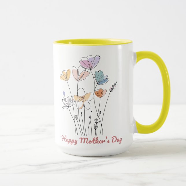 Caneca Feliz Dia de as mães Mug - Um Bonito Presente Flor (Direita)