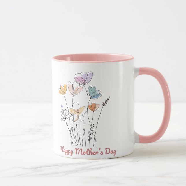 Caneca Feliz Dia de as mães Mug - Um Bonito Presente Flor (Direita)