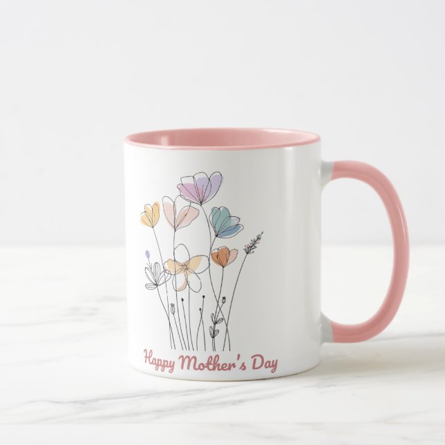 Caneca Feliz Dia de as mães Mug - Um Bonito Presente Flor (Direita)