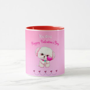Caneca Feliz dia de os namorados de puppy maltês adorável