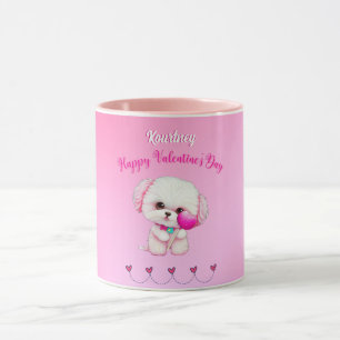 Caneca Feliz dia de os namorados de puppy maltês adorável