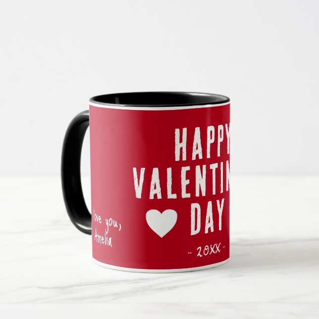 Caneca Feliz dia de os namorados Vermelho Moderno (Frente Esquerda)