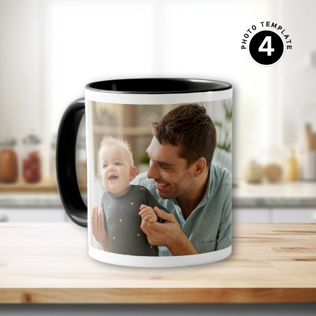 Caneca Feliz Dia de os pais 4 Foto Collage Black Mug (Criador carregado)