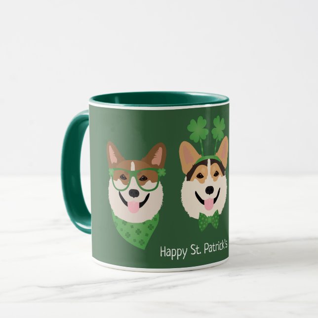 Caneca Feliz Dia de São Patrício Pembroke Welsh Corgi Dog (Frente Esquerda)