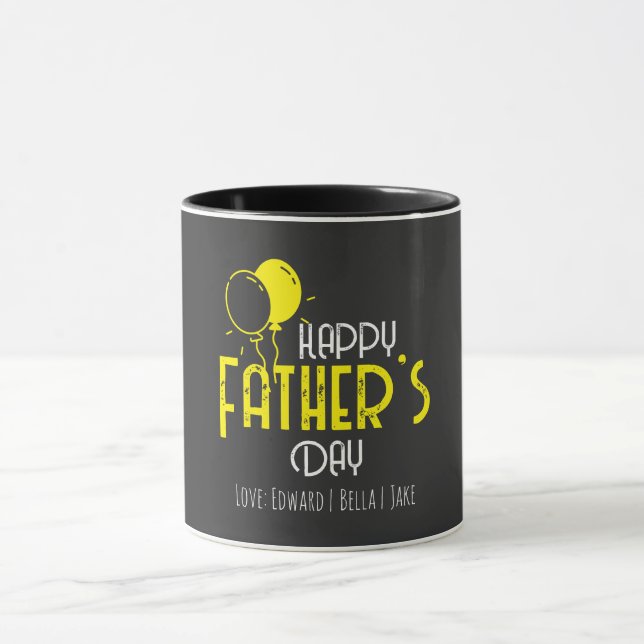 Caneca Feliz Dia do Pai com Balões e Nomes Amarelos (Centro)