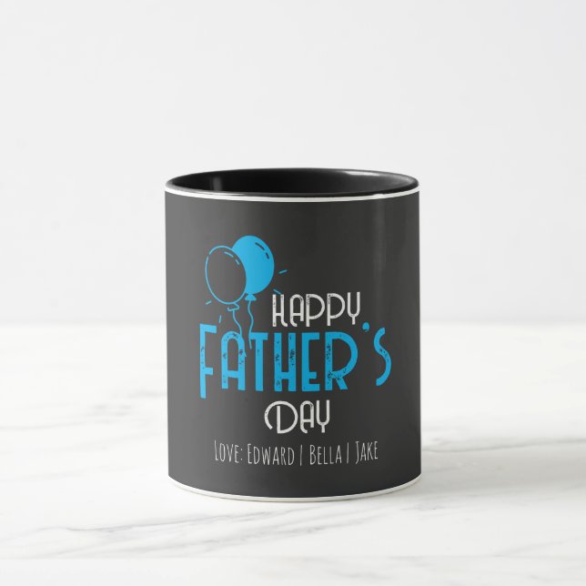 Caneca Feliz Dia do Pai com Balões e Nomes Azuis (Centro)