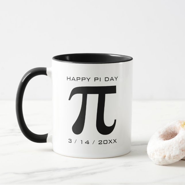 Caneca Feliz Dia do Pi Preto e Branco (Com Donut)